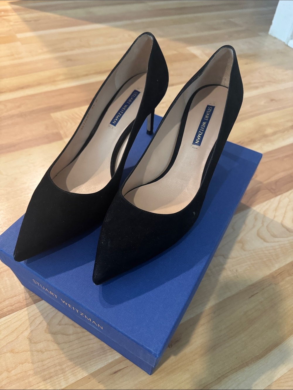 Stuart Weitzman Black Suede Pointed Pumps